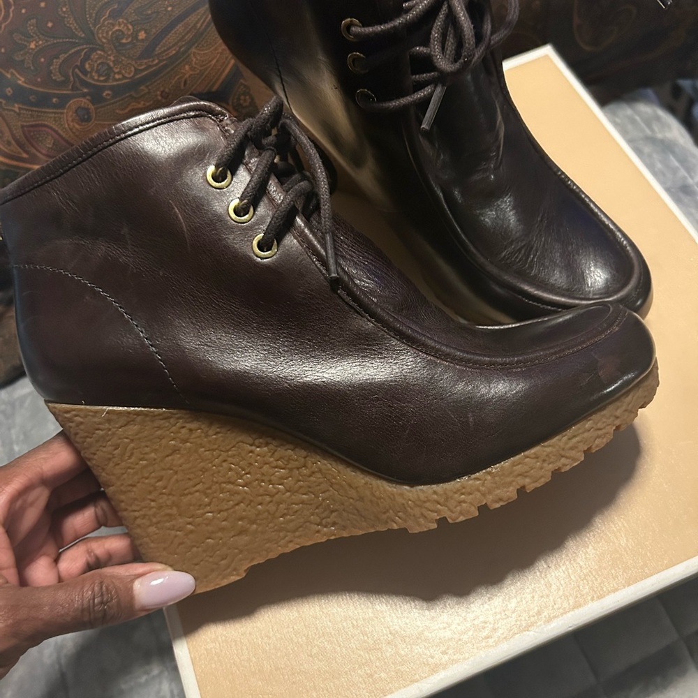 Leather booties with wedge heel